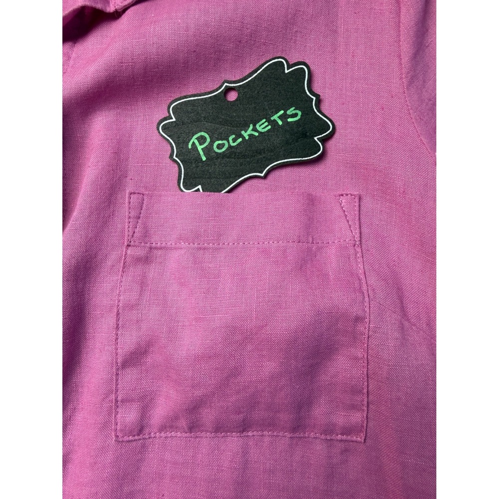 J Jill Linen Shirt Dress Medium Pink Short Sleeve Button Front Pockets Coastal - Picture 7 of 15